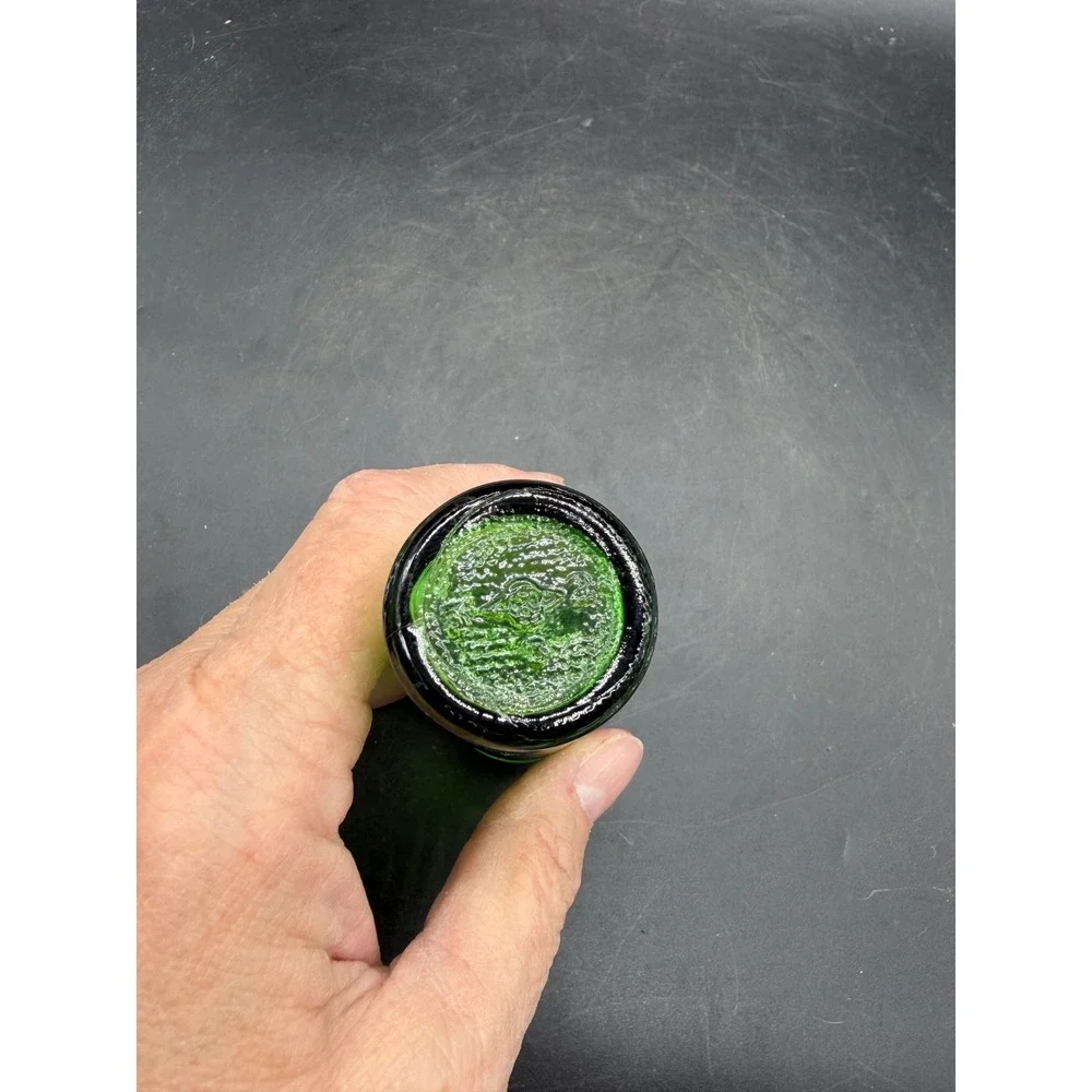 Vintage Emerald Green Glass Apothecary Jar Vial with Black Screw Lid 4 inch